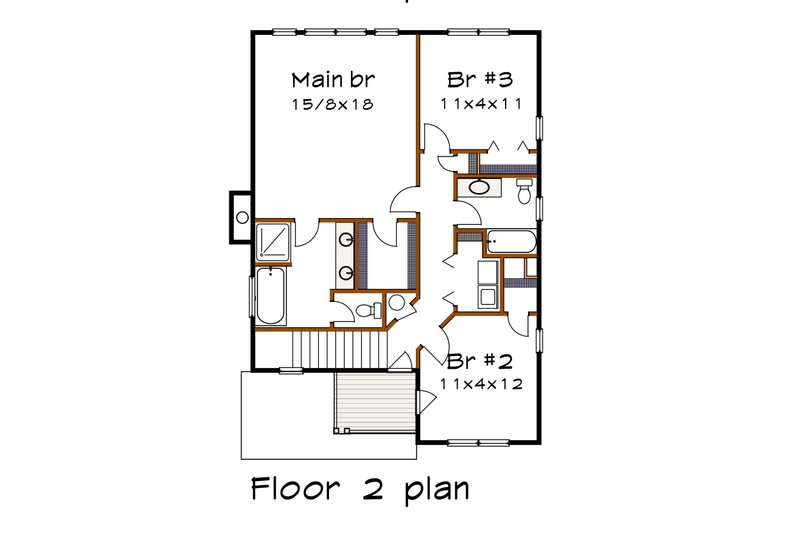 Architectural House Design - Floor Plan - Upper Floor for Craftsman House Plan #79-350 - 3 bed, 2.5 bath