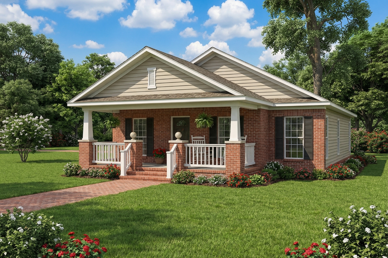 Craftsman Style House Plan - 3 Beds 2 Baths 1256 Sq/Ft Plan #17-2253 Exterior