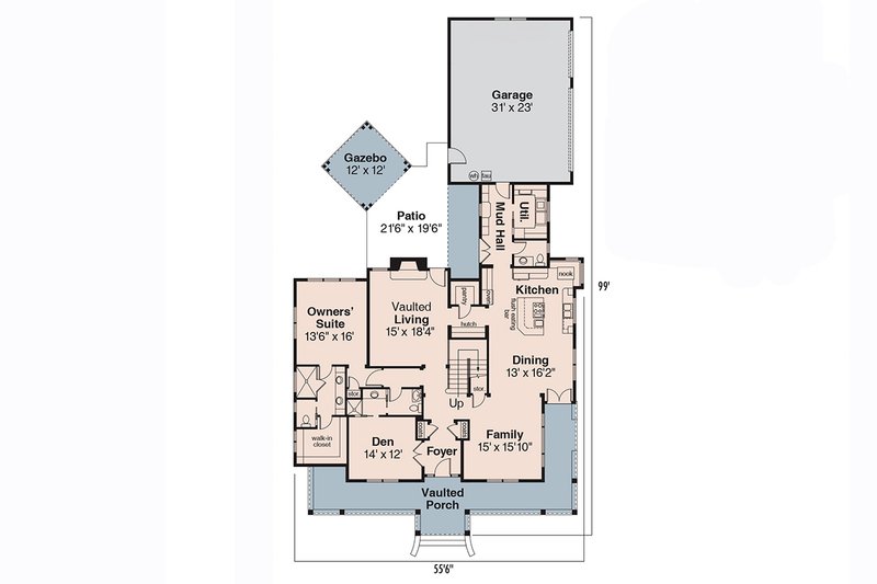 Home Plan - Floor Plan - Main Floor for Farmhouse House Plan #124-694 - 4 bed, 4.5 bath