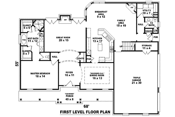 Floor Plan - Main Floor for Southern House Plan #81-1098 - 4 bed, 3.5 bath