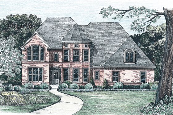 Exterior - Front Elevation 3 for European House Plan #20-1580 - 4 bed, 4 bath
