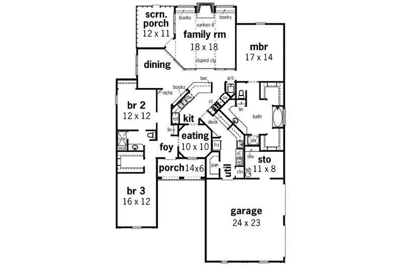 Home Plan - Floor Plan - Main Floor for Mediterranean House Plan #45-141 - 3 bed, 2 bath