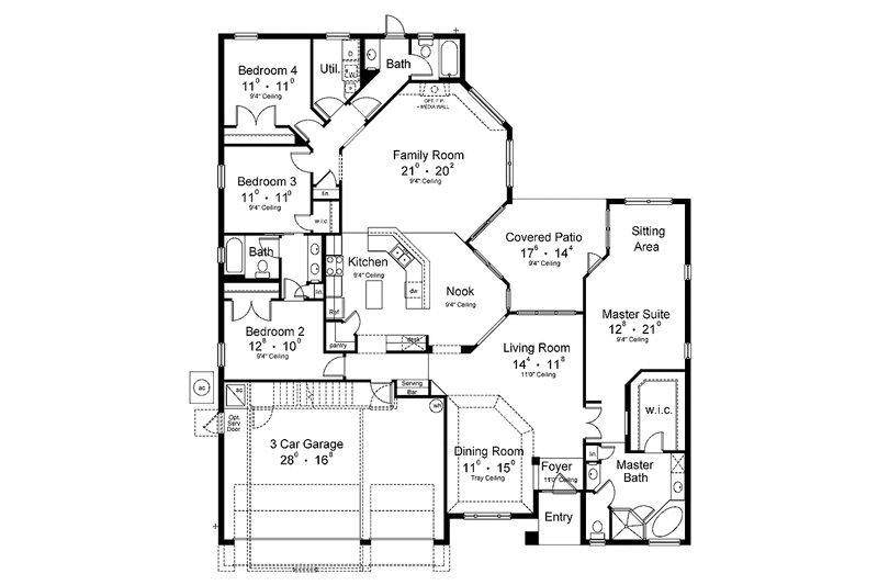 Architectural House Design - Floor Plan - Main Floor for Mediterranean House Plan #1015-22 - 4 bed, 3 bath