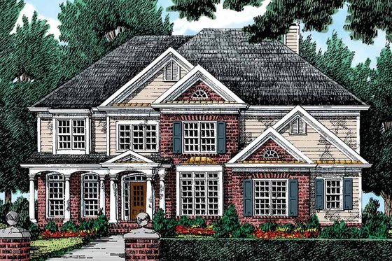 Exterior - Front Elevation 4 for Colonial House Plan #927-812 - 5 bed, 4 bath