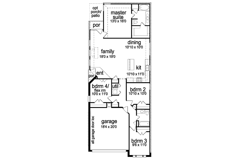 House Design - Floor Plan - Main Floor for Ranch House Plan #84-682 - 4 bed, 2 bath