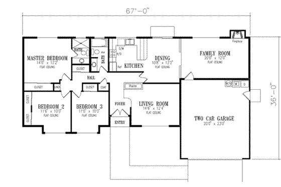 Floor Plan - Main Floor for Ranch House Plan #1-274 - 3 bed, 2 bath