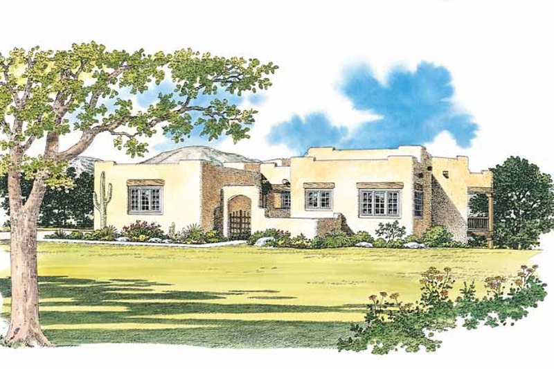 Dream House Plan - Adobe / Southwestern Exterior - Front Elevation Plan #72-1049