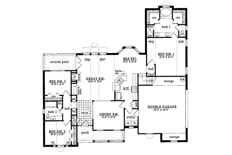House Blueprint - Floor Plan - Main Floor for Country House Plan #42-431 - 3 bed, 2 bath