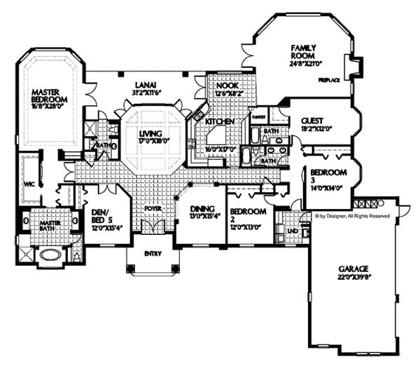 House Design - Mediterranean Floor Plan - Main Floor Plan #999-27