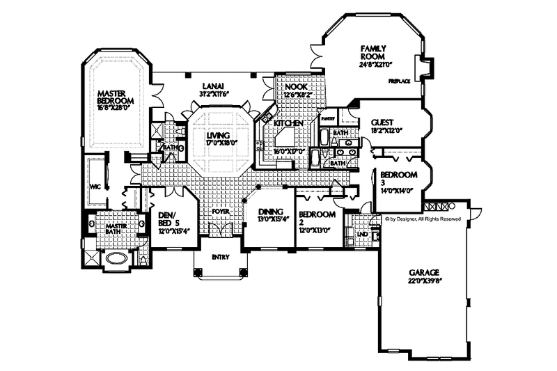 Home Plan - Floor Plan - Main Floor for Mediterranean House Plan #999-27 - 5 bed, 4 bath