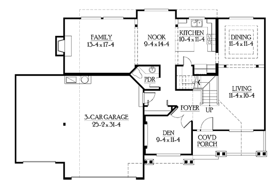 Floor Plan - Main Floor for Craftsman House Plan #132-256 - 4 bed, 2.5 bath