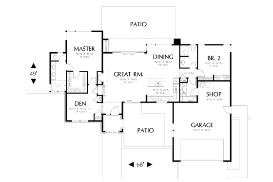 Floor Plan - Main Floor for Traditional House Plan #48-506 - 2 bed, 2 bath