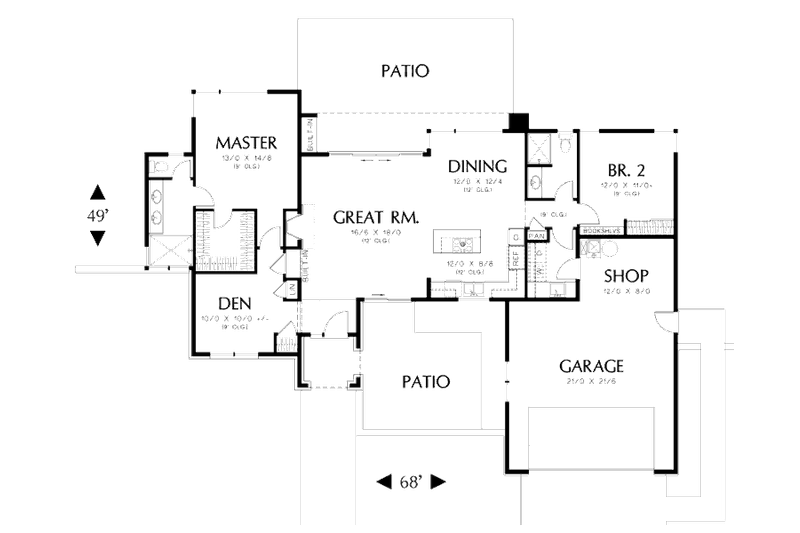 Home Plan - Floor Plan - Main Floor for Traditional House Plan #48-506 - 2 bed, 2 bath