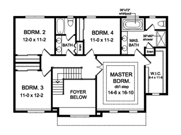 Architectural House Design - Colonial Floor Plan - Upper Floor Plan #1010-163