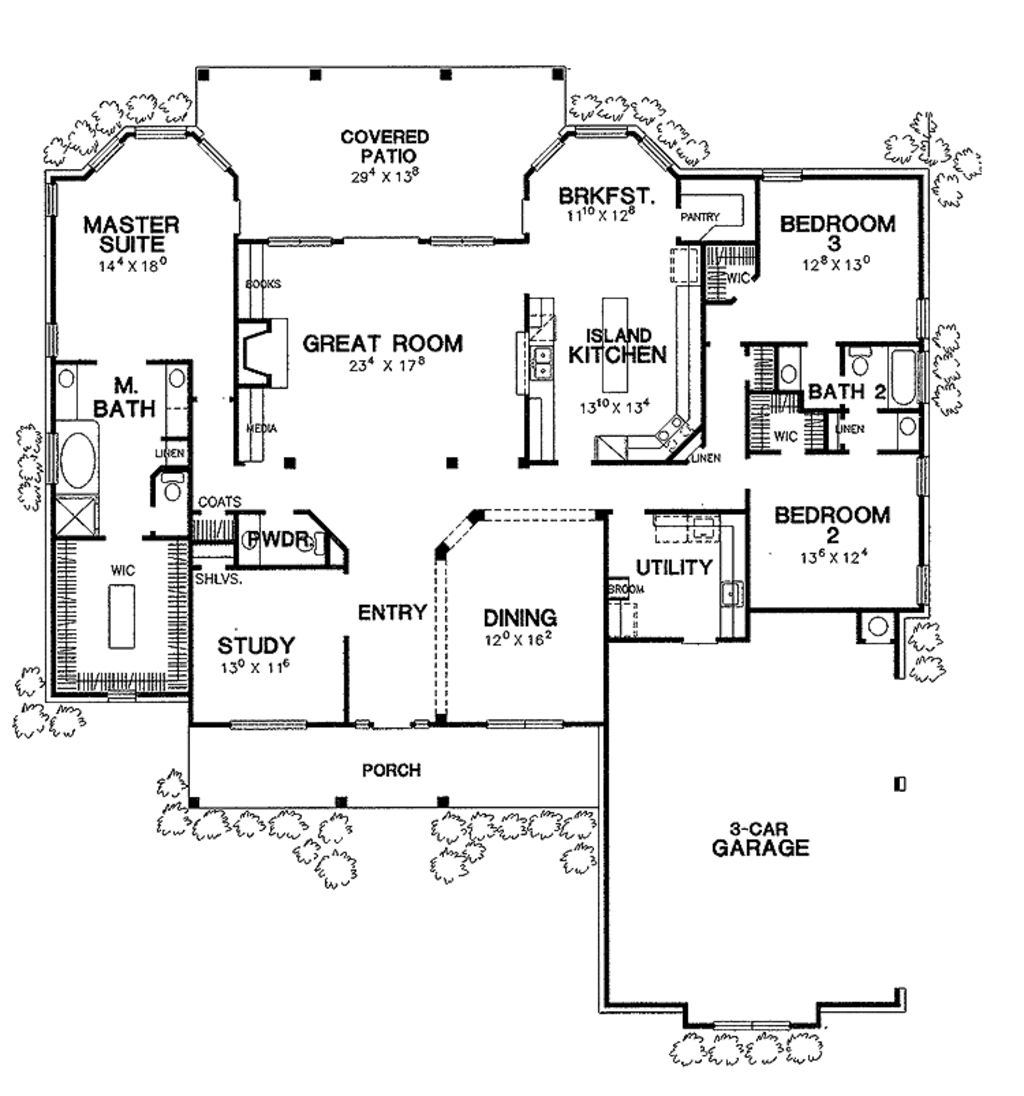 Ranch Style House Plan - 3 Beds 2.5 Baths 2801 Sq/Ft Plan #472-173
