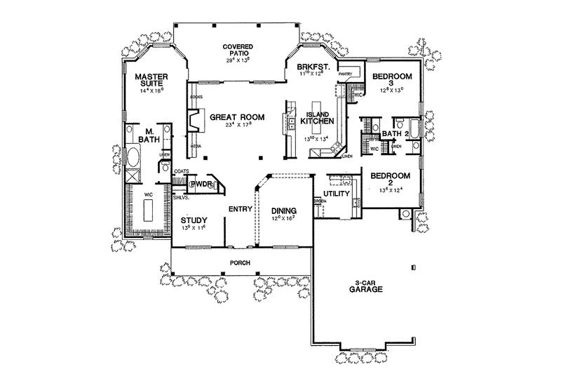 Dream House Plan - Floor Plan - Main Floor for Ranch House Plan #472-173 - 3 bed, 2.5 bath