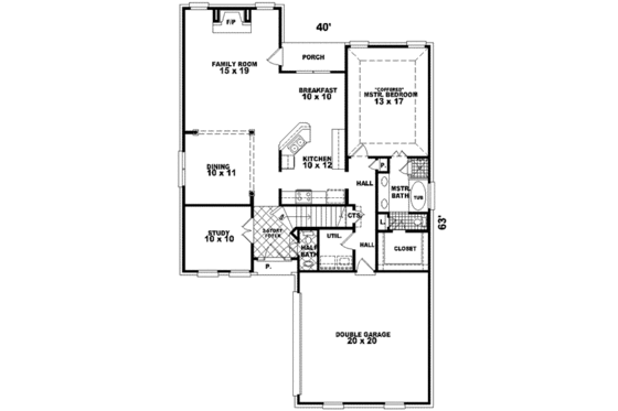 Floor Plan - Main Floor for Colonial House Plan #81-500 - 3 bed, 2.5 bath