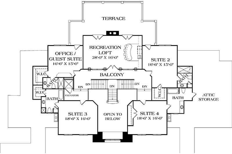 Home Plan - Floor Plan - Upper Floor for European House Plan #453-600 - 5 bed, 5.5 bath
