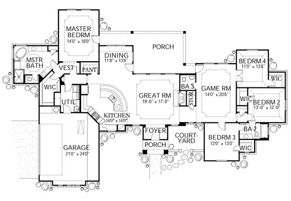 Architectural House Design - Mediterranean Floor Plan - Main Floor Plan #80-167