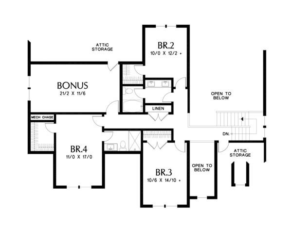 Farmhouse Floor Plan - Upper Floor Plan #48-982