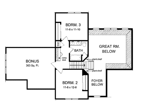 Architectural House Design - Colonial Floor Plan - Upper Floor Plan #1010-16