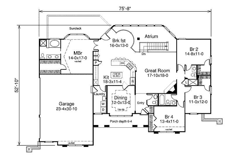 Home Plan - Floor Plan - Main Floor for Traditional House Plan #57-360 - 4 bed, 3.5 bath
