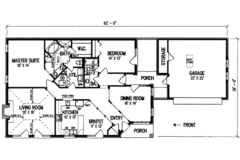 Architectural House Design - Floor Plan - Main Floor for Traditional House Plan #45-507 - 2 bed, 2 bath