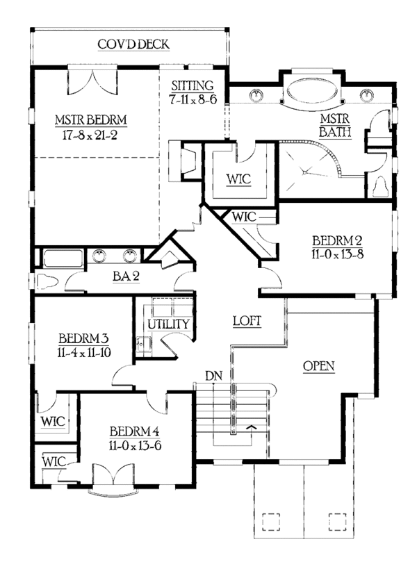Craftsman Floor Plan - Upper Floor Plan #132-414