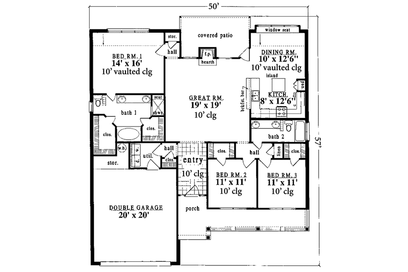 Dream House Plan - Floor Plan - Main Floor for Country House Plan #42-610 - 3 bed, 2 bath