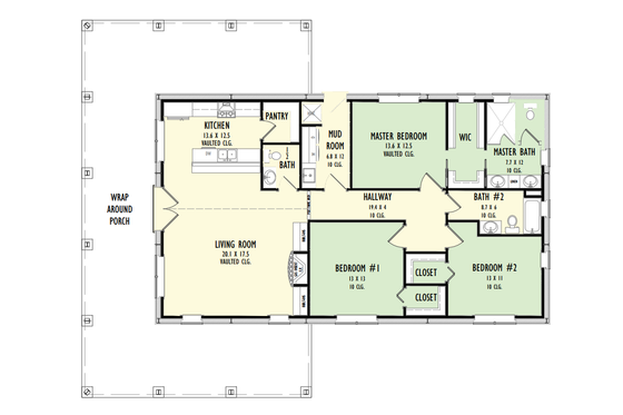 Floor Plan - Main Floor for Barndominium House Plan #1092-34 - 3 bed, 2.5 bath