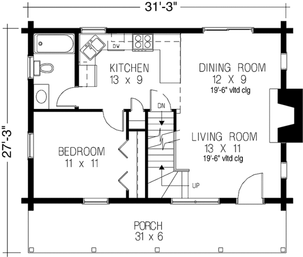 House Blueprint - Log Floor Plan - Main Floor Plan #964-2