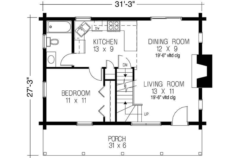 House Design - Floor Plan - Main Floor for Log House Plan #964-2 - 1 bed, 1 bath