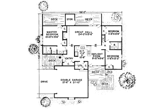 Floor Plan - Main Floor for Contemporary House Plan #312-524 - 3 bed, 2 bath