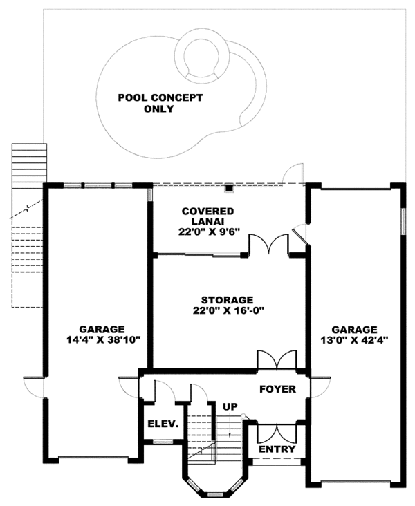 Architectural House Design - Mediterranean Floor Plan - Lower Floor Plan #1017-134