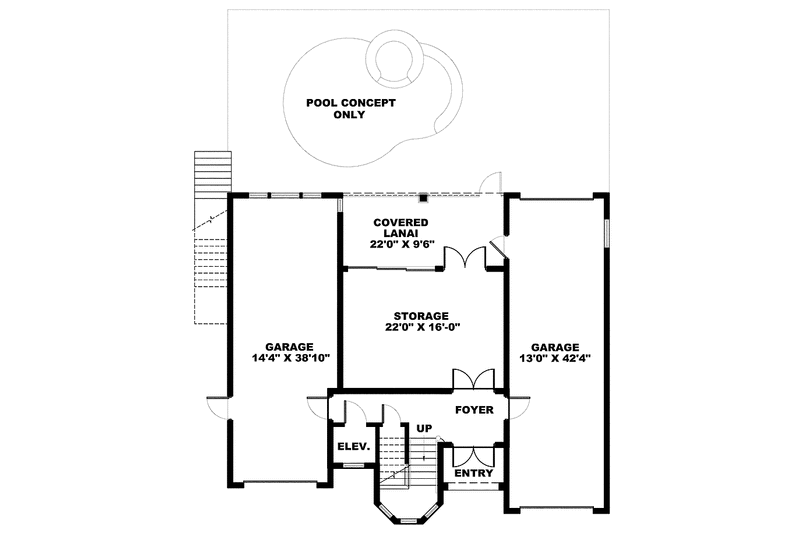 Architectural House Design - Floor Plan - Lower Floor for Mediterranean House Plan #1017-134 - 3 bed, 3 bath