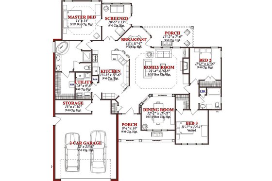 Floor Plan - Main Floor for Traditional House Plan #63-191 - 3 bed, 2 bath