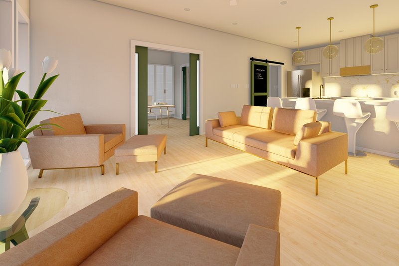 Dream House Plan - Interior - Family Room 1 for Farmhouse House Plan #126-175 - 2 bed, 2 bath