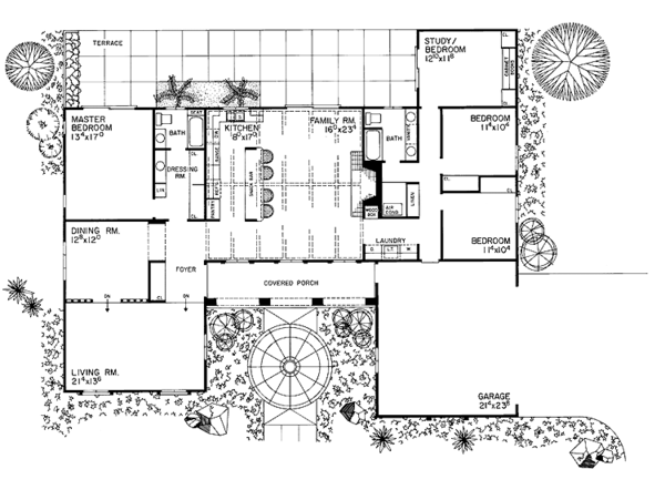Architectural House Design - Adobe / Southwestern Floor Plan - Main Floor Plan #72-607