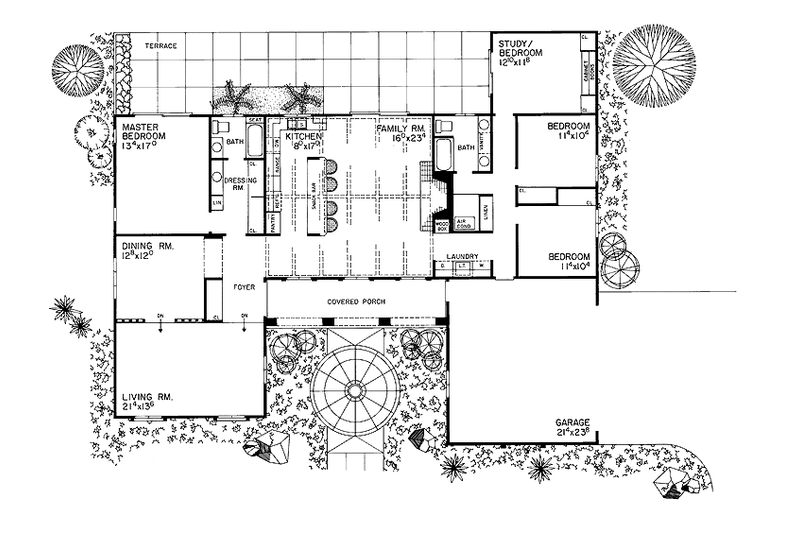 Home Plan - Floor Plan - Main Floor for Adobe / Southwestern House Plan #72-607 - 4 bed, 2 bath