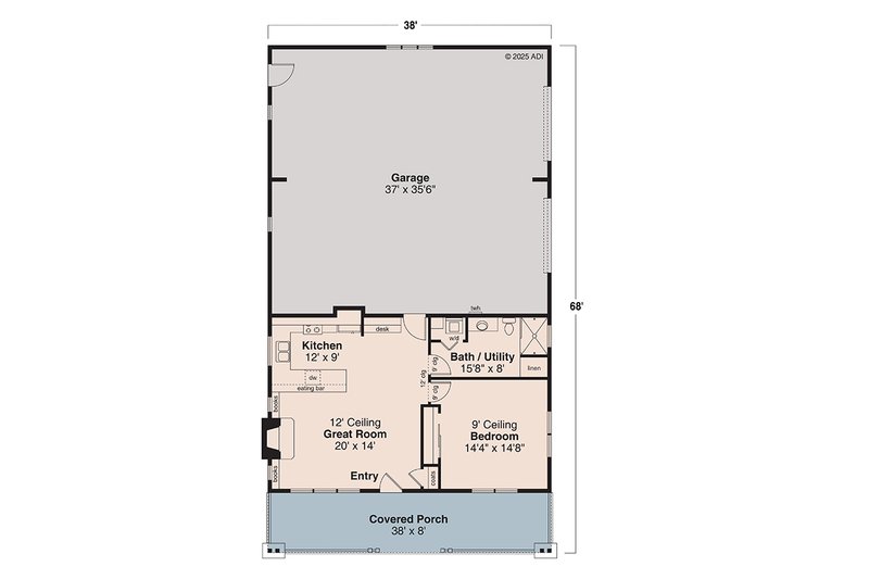 Architectural House Design - Floor Plan - Main Floor for Craftsman House Plan #124-1432 - 1 bed, 1 bath