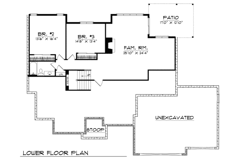 Home Plan - Floor Plan - Lower Floor for Traditional House Plan #70-287 - 3 bed, 1.5 bath