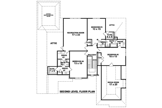 Floor Plan - Upper Floor for European House Plan #81-1315 - 4 bed, 4 bath