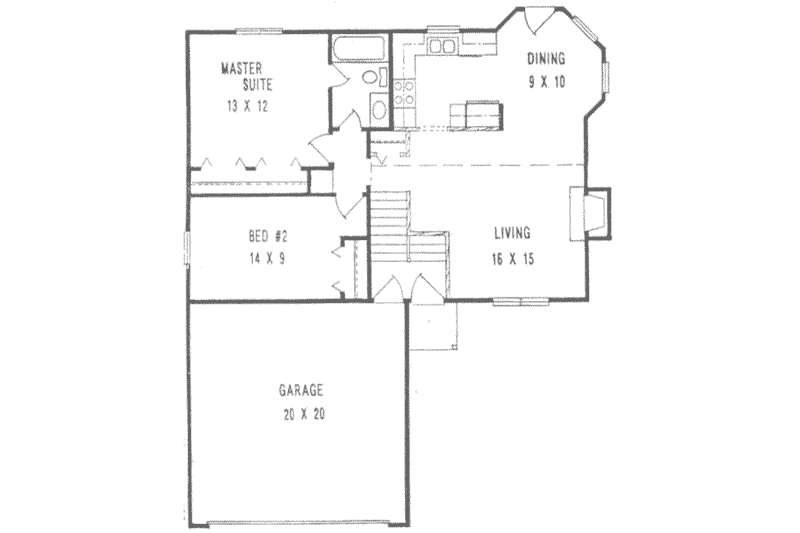 Dream House Plan - Floor Plan - Main Floor for Traditional House Plan #58-154 - 2 bed, 1 bath