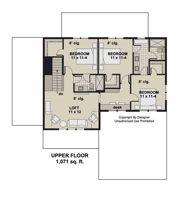 House Blueprint - Bungalow Floor Plan - Upper Floor Plan #51-1384