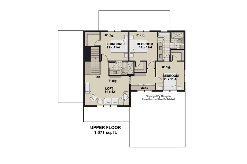 House Blueprint - Floor Plan - Upper Floor for Bungalow House Plan #51-1384 - 4 bed, 3.5 bath