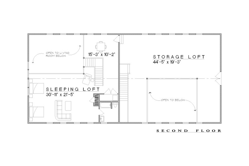 House Design - Floor Plan - Upper Floor for Barndominium House Plan #935-28 - 1 bed, 2.5 bath