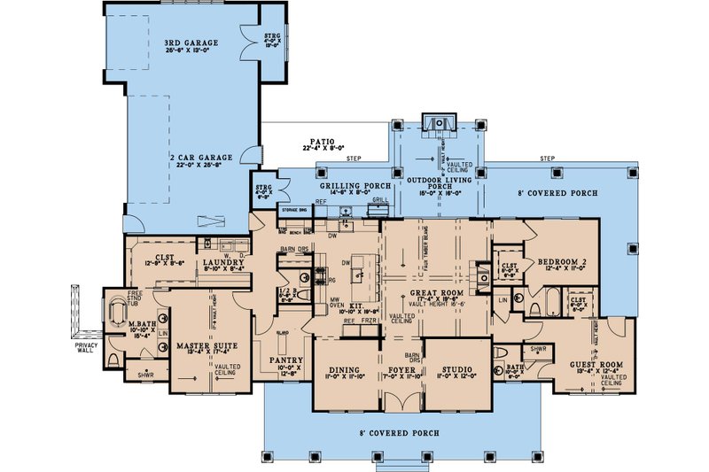 Dream House Plan - Floor Plan - Main Floor for Barndominium House Plan #923-366 - 3 bed, 3.5 bath