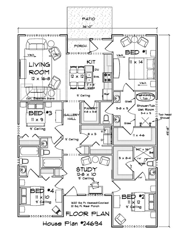 Home Plan - Floor Plan - Main Floor 1 for Modern House Plan #513-2486 - 4 bed, 4 bath