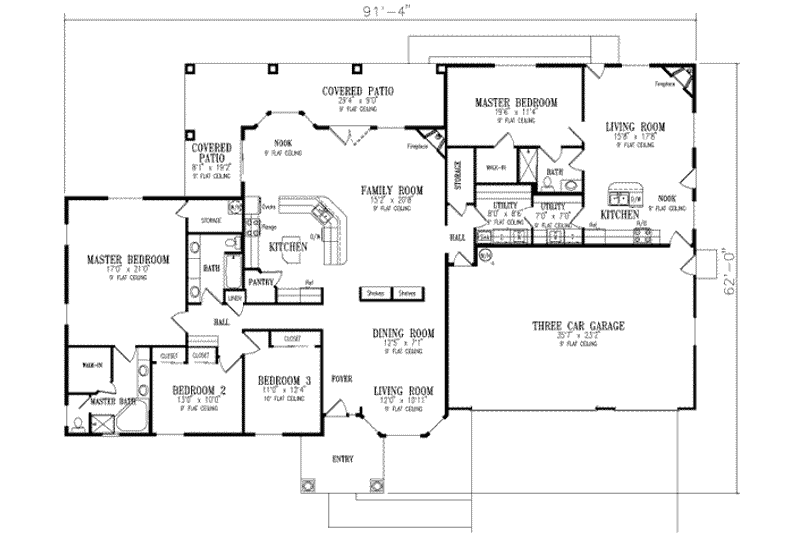 House Blueprint - Floor Plan - Main Floor for Ranch House Plan #1-793 - 4 bed, 3 bath