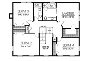 Floor Plan - Upper Floor for Colonial House Plan #100-451 - 4 bed, 2.5 bath